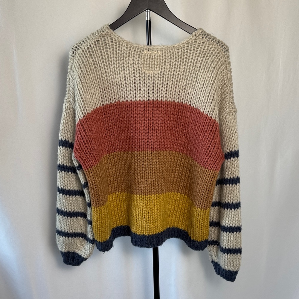 Rip Curl Cream Crewneck Sweater with Pink, Tan, Yellow & Navy Stripes - Picture 8 of 11